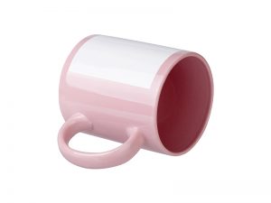 Taza ceramica rosa con parche blanco